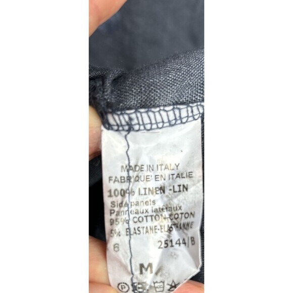 Linen Dress Made In Italy Blue Embroidered Dots Pockets Size M - Picture 4 of 6